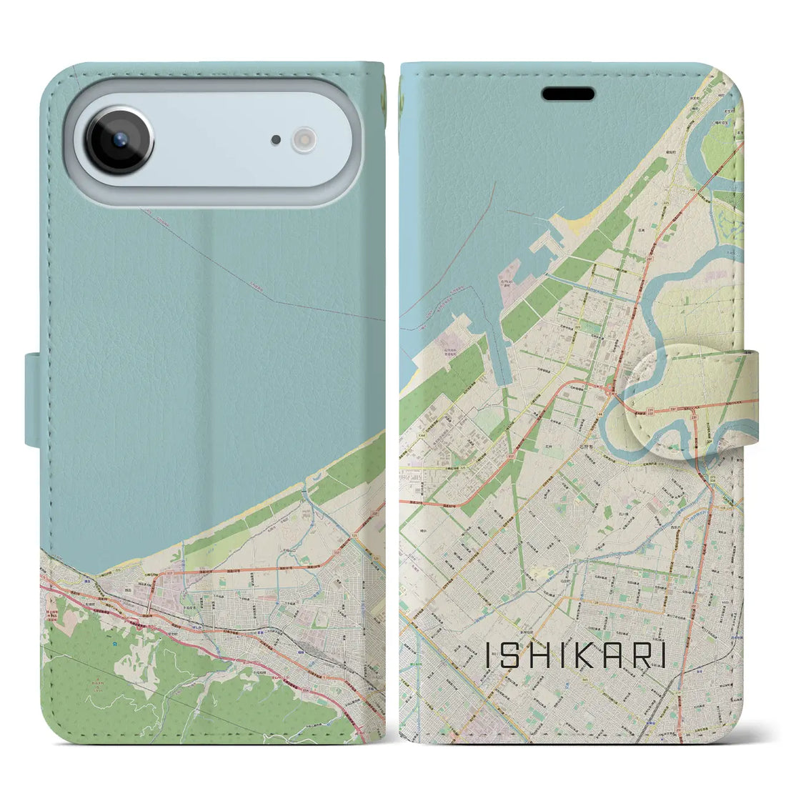 【石狩（北海道）】地図柄iPhoneケース（手帳タイプ）モノトーン・iPhone 17 Pro Max 用