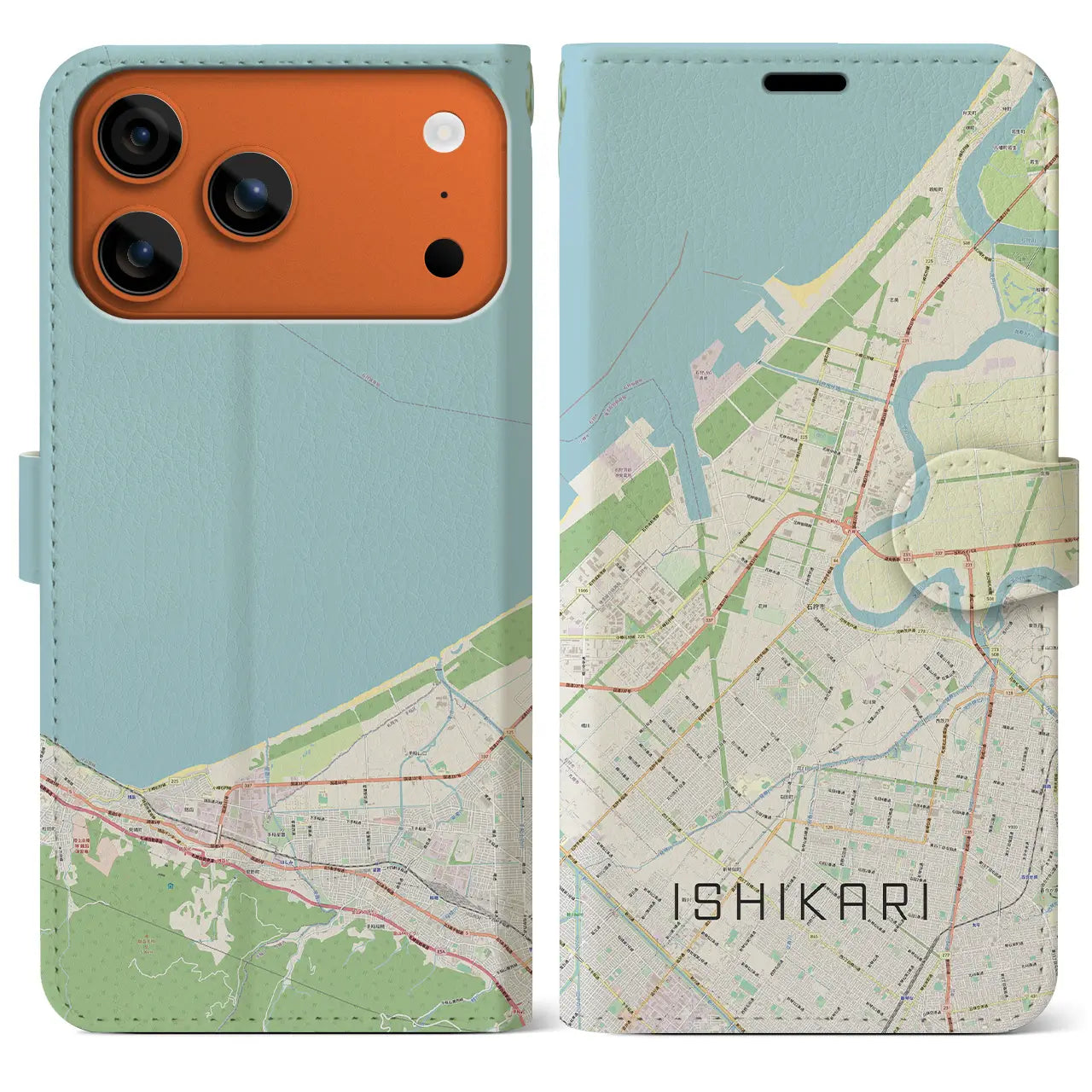 【石狩（北海道）】地図柄iPhoneケース（手帳タイプ）