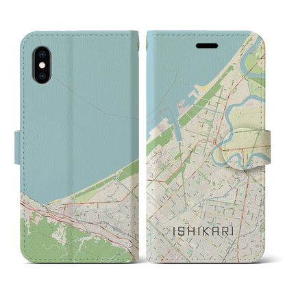 【石狩（北海道）】地図柄iPhoneケース（手帳タイプ）ナチュラル・iPhone XS / X 用