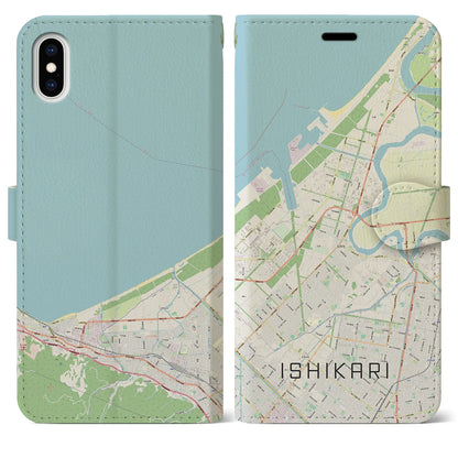 【石狩（北海道）】地図柄iPhoneケース（手帳タイプ）ナチュラル・iPhone XS Max 用