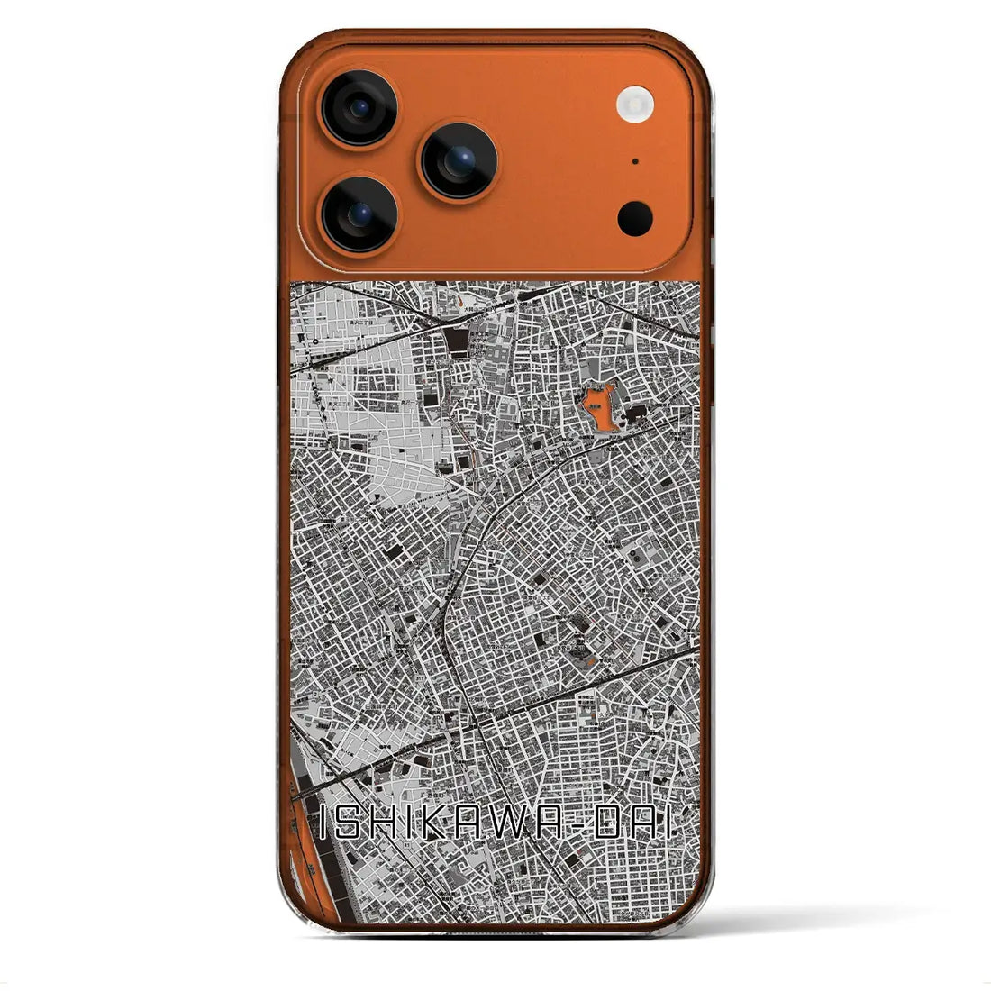 【石川台（東京都）】地図柄iPhoneケース（クリアタイプ）モノトーン・iPhone 17 Pro Max 用