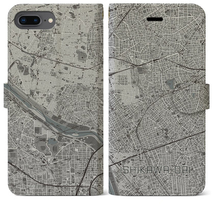 【石川台（東京都）】地図柄iPhoneケース（手帳タイプ）モノトーン・iPhone 8Plus /7Plus / 6sPlus / 6Plus 用