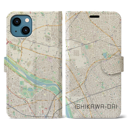 【石川台（東京都）】地図柄iPhoneケース（手帳タイプ）ナチュラル・iPhone 13 用