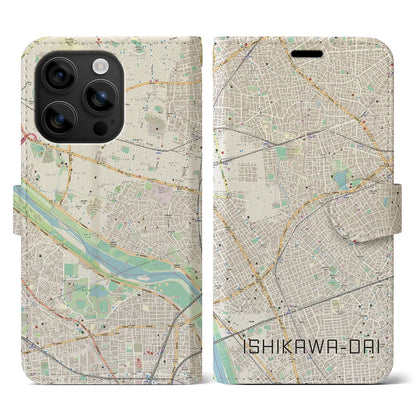 【石川台（東京都）】地図柄iPhoneケース（手帳タイプ）ナチュラル・iPhone 16 用