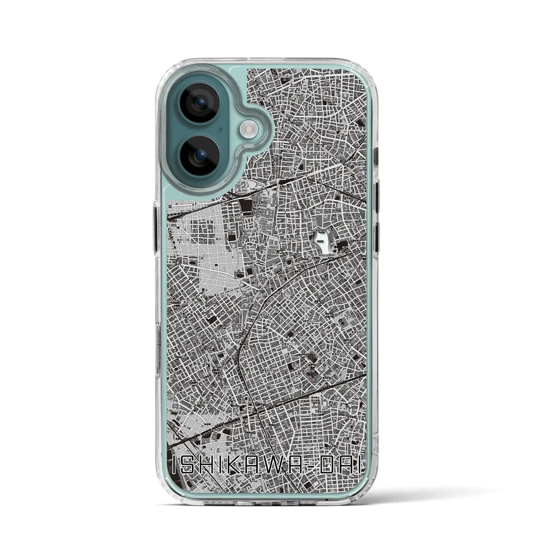 【石川台（東京都）】地図柄iPhoneケース（MagSafeタイプ）モノトーン・iPhone 16 Pro 用