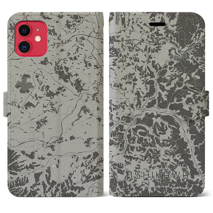 【石川（福島県）】地図柄iPhoneケース（手帳タイプ）モノトーン・iPhone 11 用