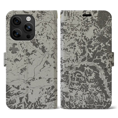 【石川（福島県）】地図柄iPhoneケース（手帳タイプ）モノトーン・iPhone 16 用