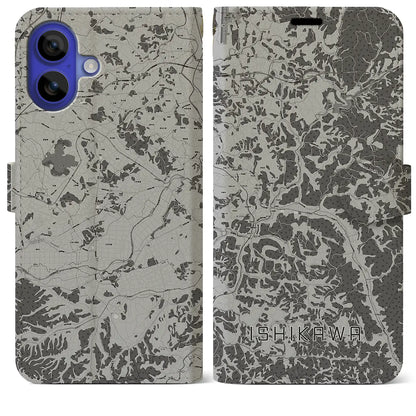 【石川（福島県）】地図柄iPhoneケース（手帳タイプ）モノトーン・iPhone 16 Pro Max 用