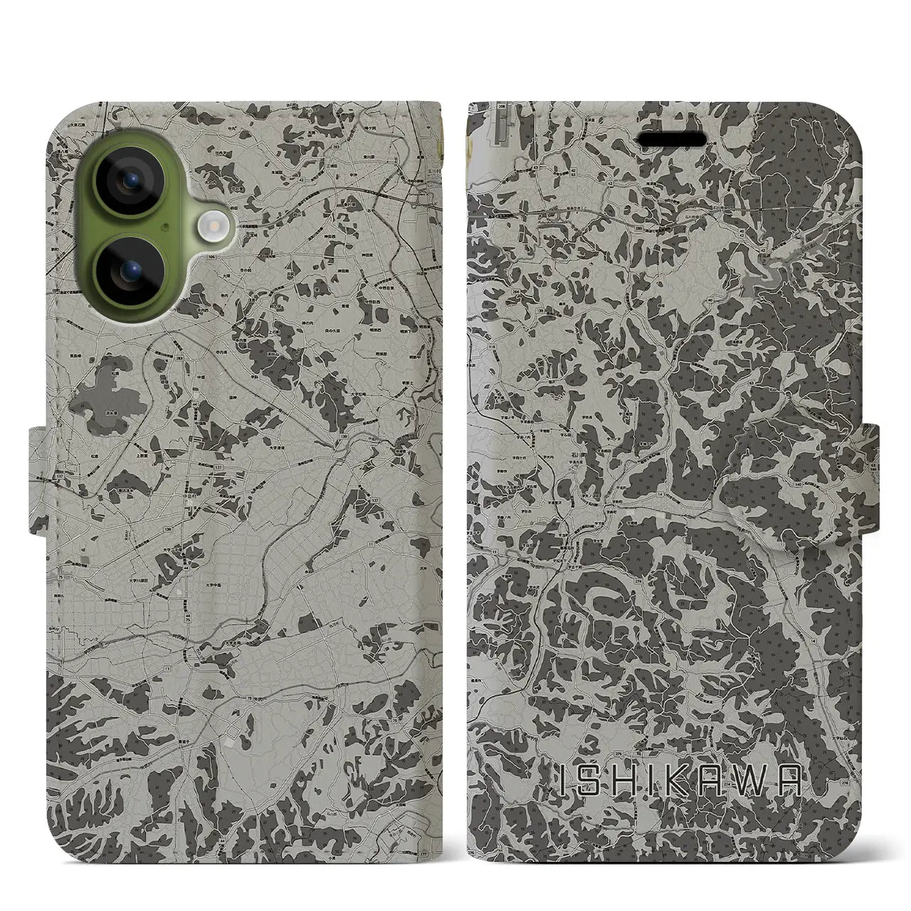 【石川（福島県）】地図柄iPhoneケース（手帳タイプ）