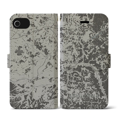 【石川（福島県）】地図柄iPhoneケース（手帳タイプ）モノトーン・iPhone SE（第3 / 第2世代） / 8 / 7 / 6s / 6 用