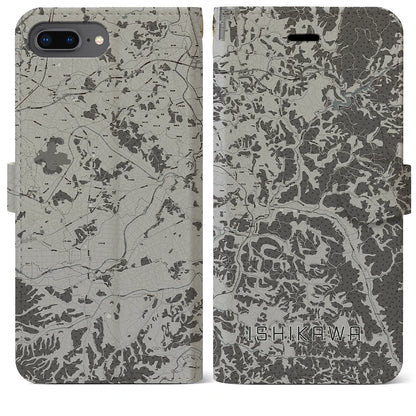 【石川（福島県）】地図柄iPhoneケース（手帳タイプ）モノトーン・iPhone 8Plus /7Plus / 6sPlus / 6Plus 用