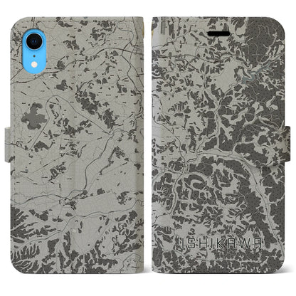 【石川（福島県）】地図柄iPhoneケース（手帳タイプ）モノトーン・iPhone XR 用