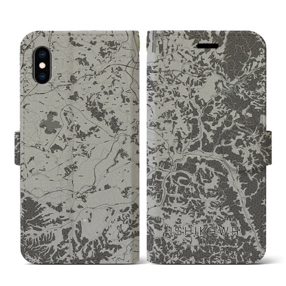 【石川（福島県）】地図柄iPhoneケース（手帳タイプ）モノトーン・iPhone XS / X 用