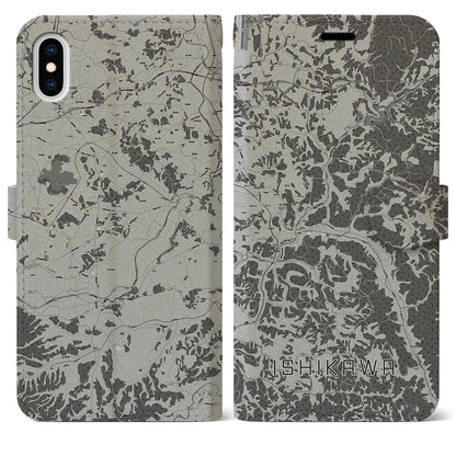 【石川（福島県）】地図柄iPhoneケース（手帳タイプ）モノトーン・iPhone XS Max 用