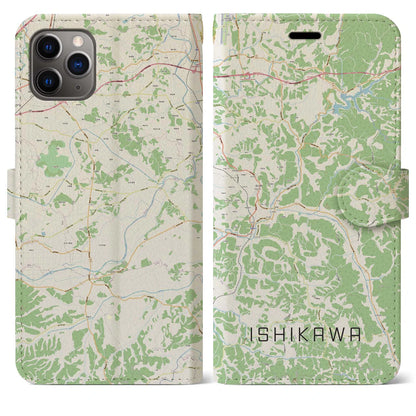 【石川（福島県）】地図柄iPhoneケース（手帳タイプ）ナチュラル・iPhone 11 Pro Max 用