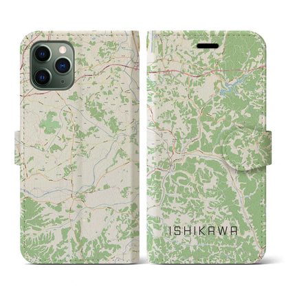 【石川（福島県）】地図柄iPhoneケース（手帳タイプ）ナチュラル・iPhone 11 Pro 用