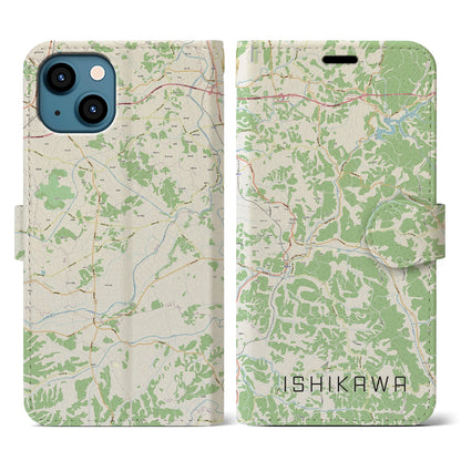 【石川（福島県）】地図柄iPhoneケース（手帳タイプ）ナチュラル・iPhone 13 用