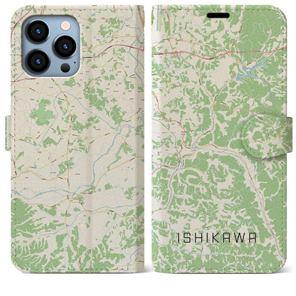 【石川（福島県）】地図柄iPhoneケース（手帳タイプ）ナチュラル・iPhone 13 Pro Max 用