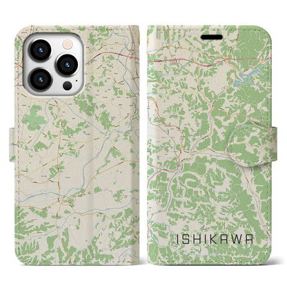【石川（福島県）】地図柄iPhoneケース（手帳タイプ）ナチュラル・iPhone 13 Pro 用