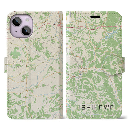 【石川（福島県）】地図柄iPhoneケース（手帳タイプ）ナチュラル・iPhone 14 用