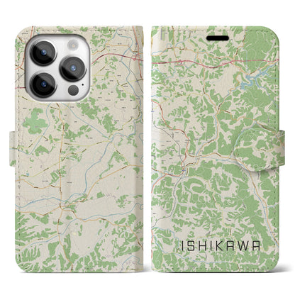 【石川（福島県）】地図柄iPhoneケース（手帳タイプ）ナチュラル・iPhone 14 Pro 用