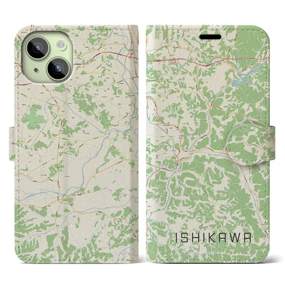 【石川（福島県）】地図柄iPhoneケース（手帳タイプ）ナチュラル・iPhone 15 用
