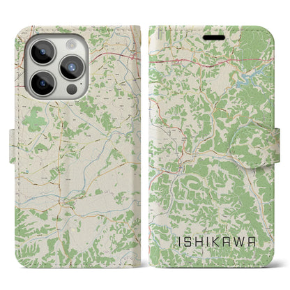 【石川（福島県）】地図柄iPhoneケース（手帳タイプ）ナチュラル・iPhone 15 Pro 用