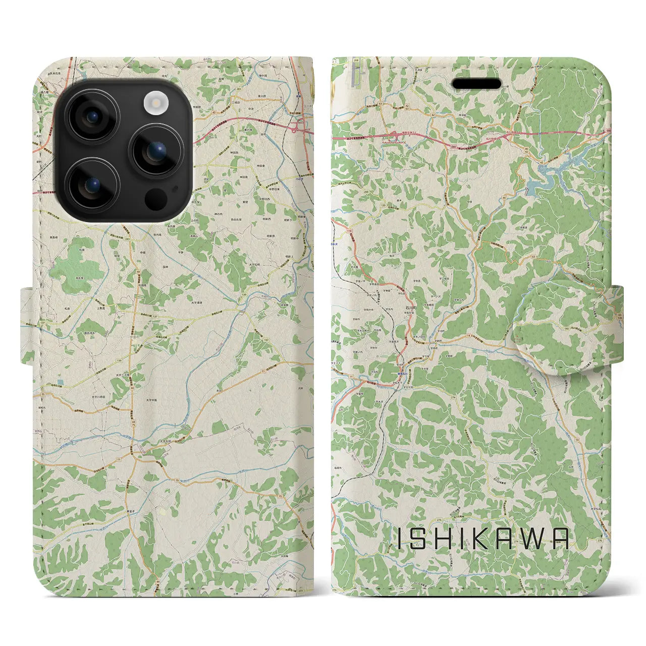 【石川（福島県）】地図柄iPhoneケース（手帳タイプ）ナチュラル・iPhone 16 用