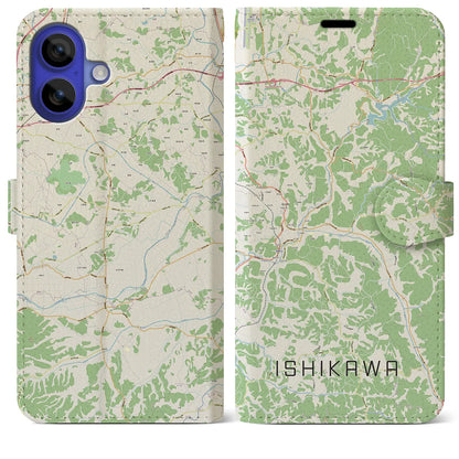 【石川（福島県）】地図柄iPhoneケース（手帳タイプ）ナチュラル・iPhone 16 Pro Max 用