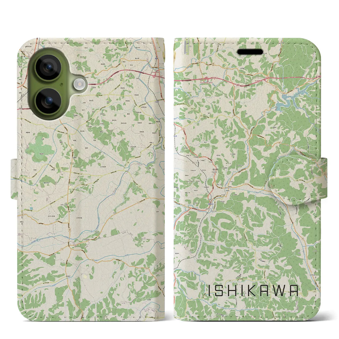 【石川(福島県)】地図柄iPhoneケース(手帳タイプ)ナチュラル・iPhone 17 Pro Max 用