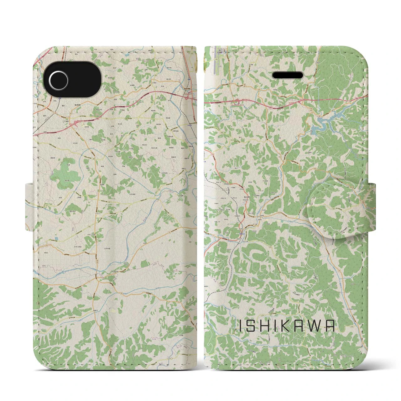 【石川（福島県）】地図柄iPhoneケース（手帳タイプ）ナチュラル・iPhone SE（第3 / 第2世代） / 8 / 7 / 6s / 6 用