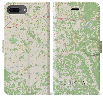 【石川（福島県）】地図柄iPhoneケース（手帳タイプ）ナチュラル・iPhone 8Plus /7Plus / 6sPlus / 6Plus 用
