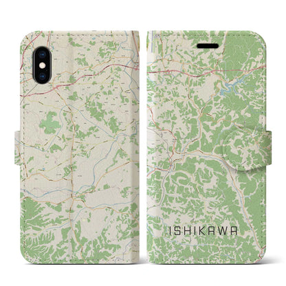 【石川（福島県）】地図柄iPhoneケース（手帳タイプ）ナチュラル・iPhone XS / X 用