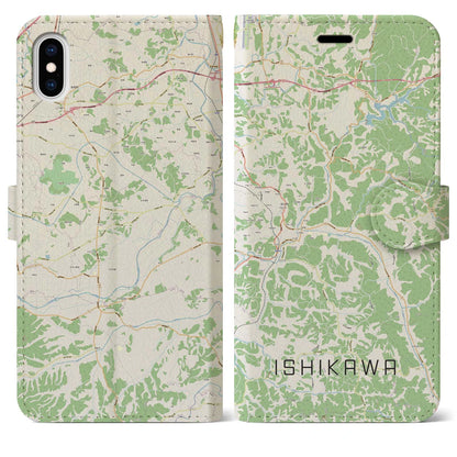 【石川（福島県）】地図柄iPhoneケース（手帳タイプ）ナチュラル・iPhone XS Max 用