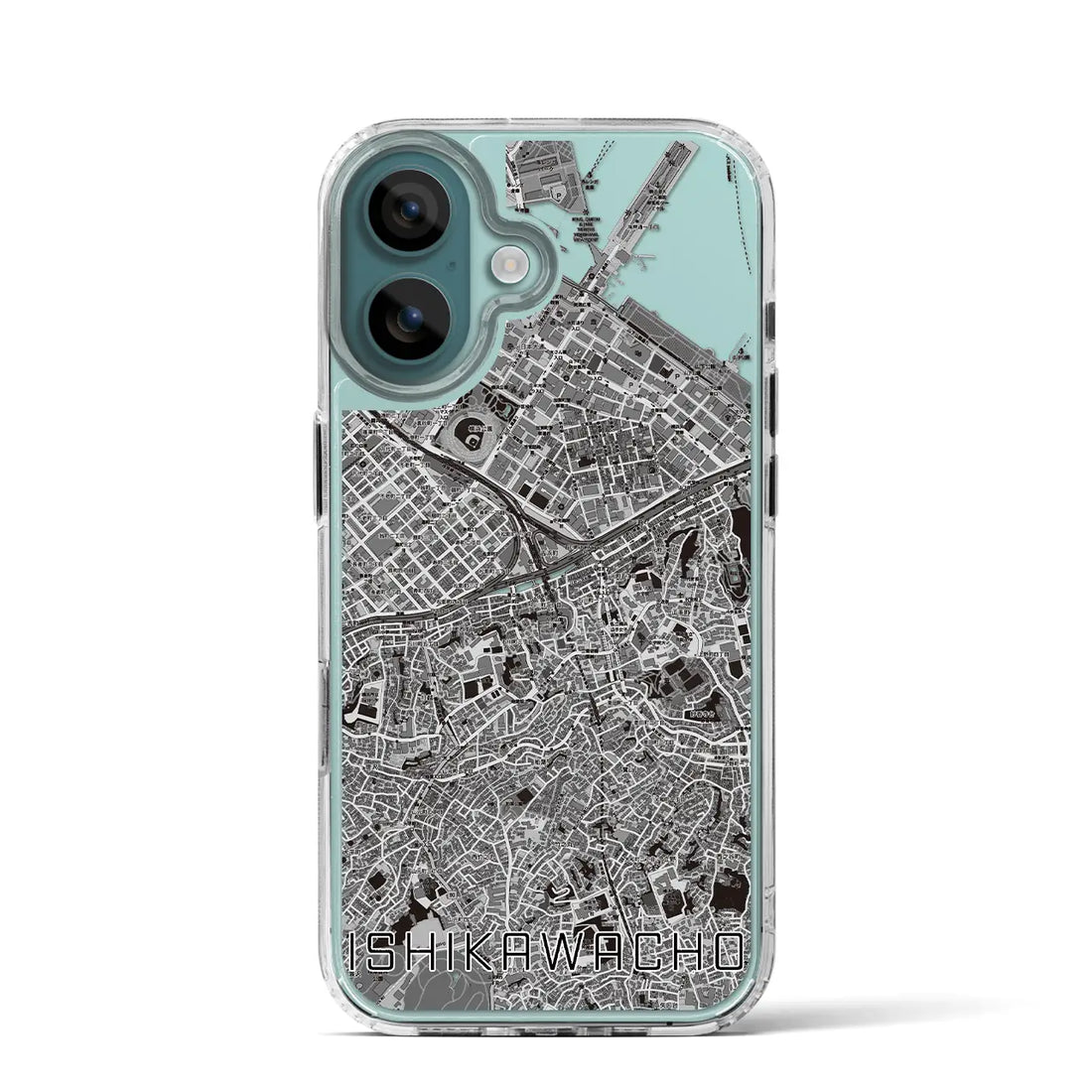 【石川町(神奈川県)】地図柄iPhoneケース(MagSafeタイプ)モノトーン・iPhone 16 Pro 用