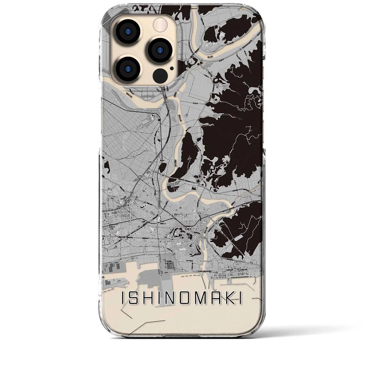 【石巻（宮城県）】地図柄iPhoneケース（クリアタイプ）モノトーン・iPhone 12 Pro Max 用