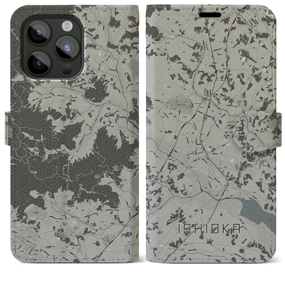 【石岡（茨城県）】地図柄iPhoneケース（手帳タイプ）モノトーン・iPhone 15 Pro Max 用