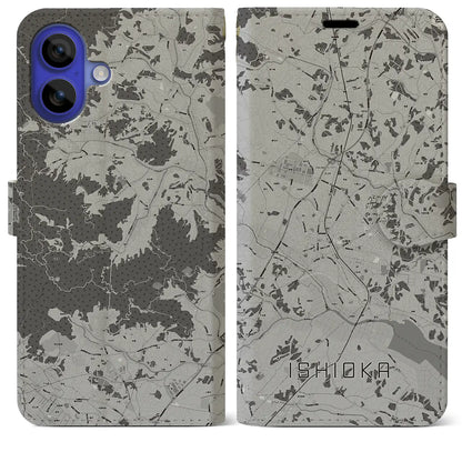 【石岡（茨城県）】地図柄iPhoneケース（手帳タイプ）モノトーン・iPhone 16 Pro Max 用