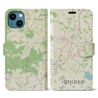 【石岡（茨城県）】地図柄iPhoneケース（手帳タイプ）ナチュラル・iPhone 13 用