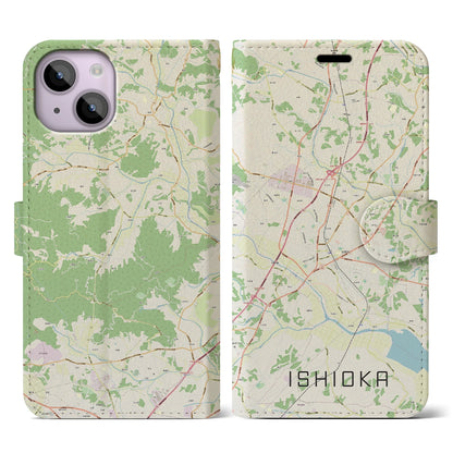 【石岡（茨城県）】地図柄iPhoneケース（手帳タイプ）ナチュラル・iPhone 14 用
