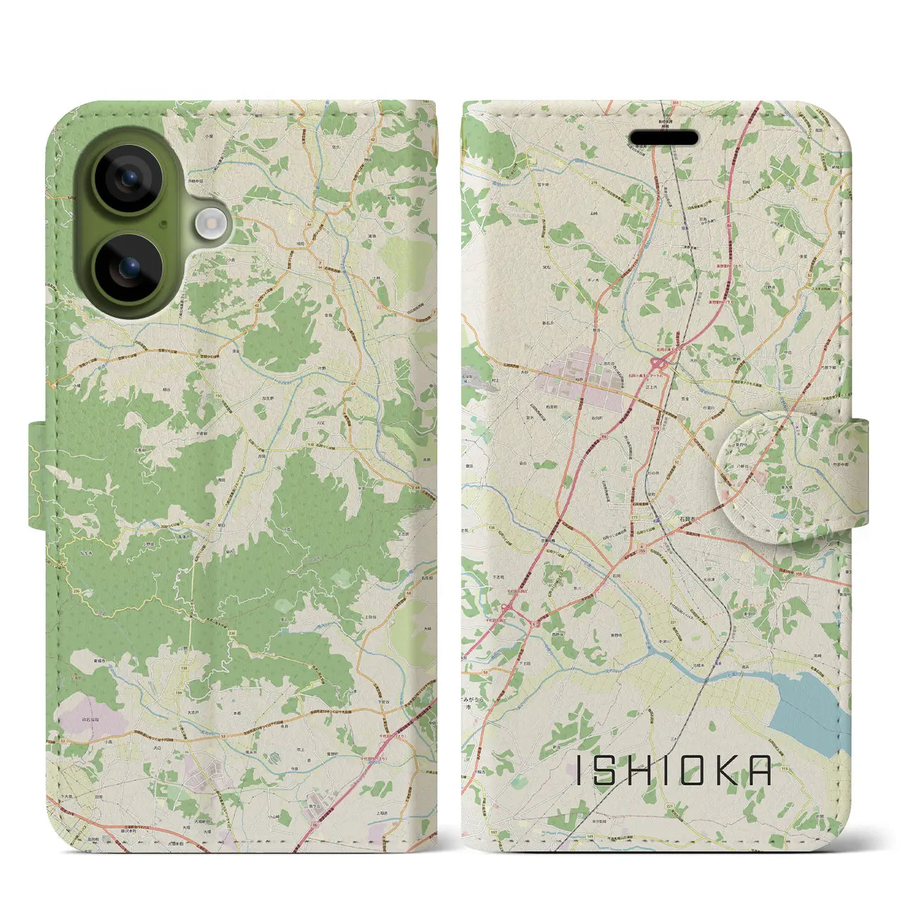 【石岡（茨城県）】地図柄iPhoneケース（手帳タイプ）