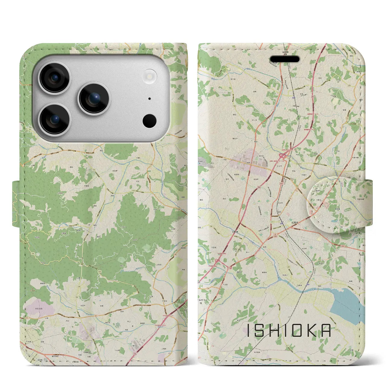 【石岡（茨城県）】地図柄iPhoneケース（手帳タイプ）