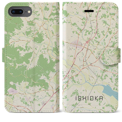 【石岡（茨城県）】地図柄iPhoneケース（手帳タイプ）ナチュラル・iPhone 8Plus /7Plus / 6sPlus / 6Plus 用