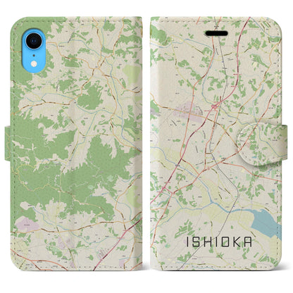 【石岡（茨城県）】地図柄iPhoneケース（手帳タイプ）ナチュラル・iPhone XR 用