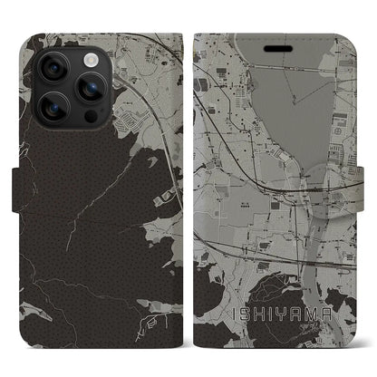 【石山（滋賀県）】地図柄iPhoneケース（手帳タイプ）モノトーン・iPhone 16 用
