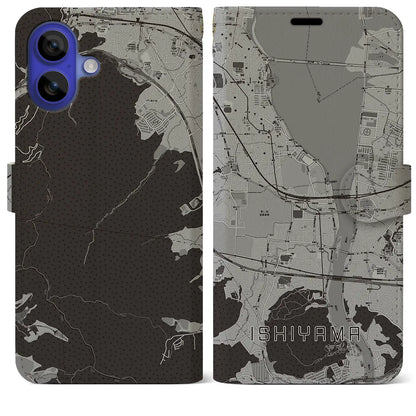 【石山（滋賀県）】地図柄iPhoneケース（手帳タイプ）モノトーン・iPhone 16 Pro Max 用