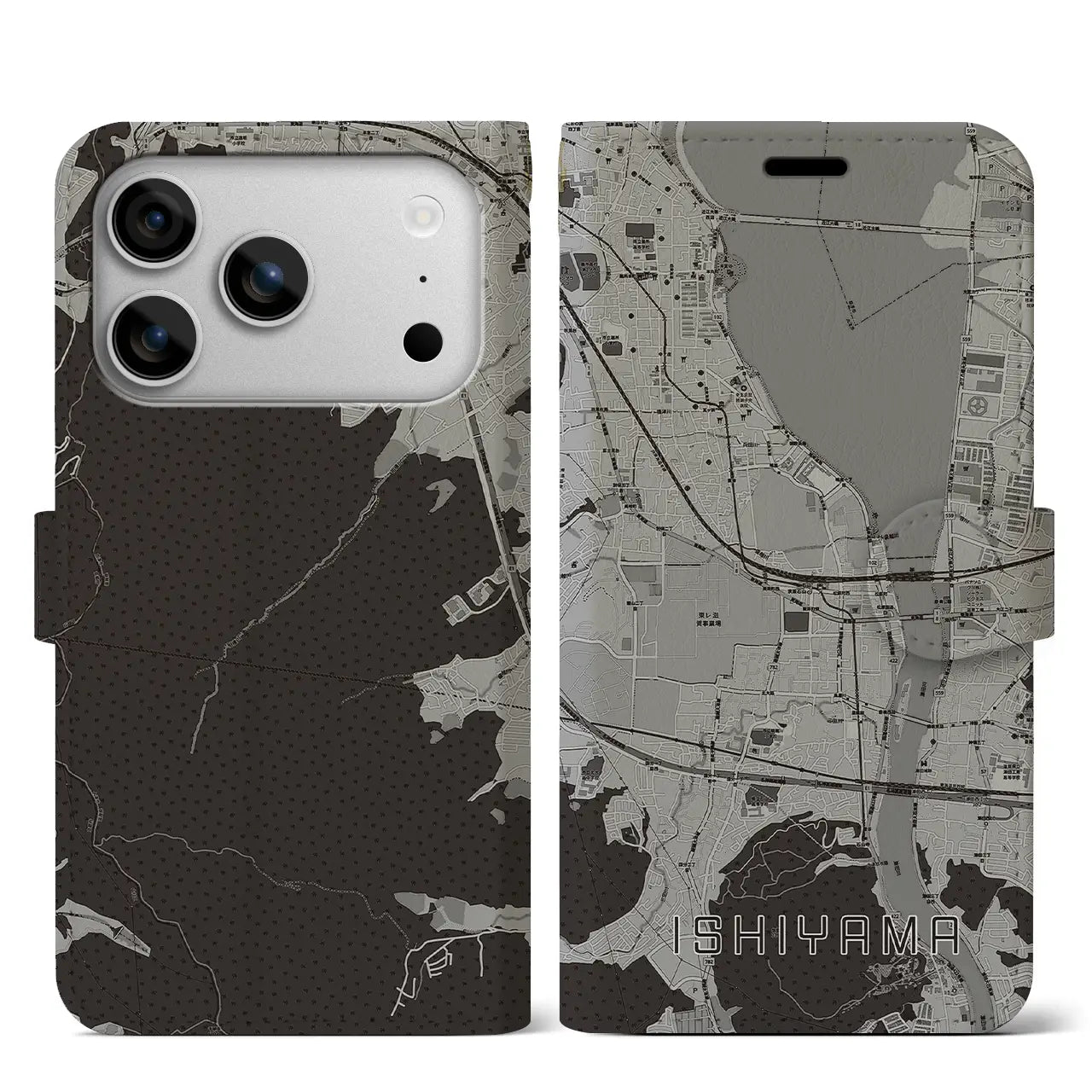 【石山（滋賀県）】地図柄iPhoneケース（手帳タイプ）