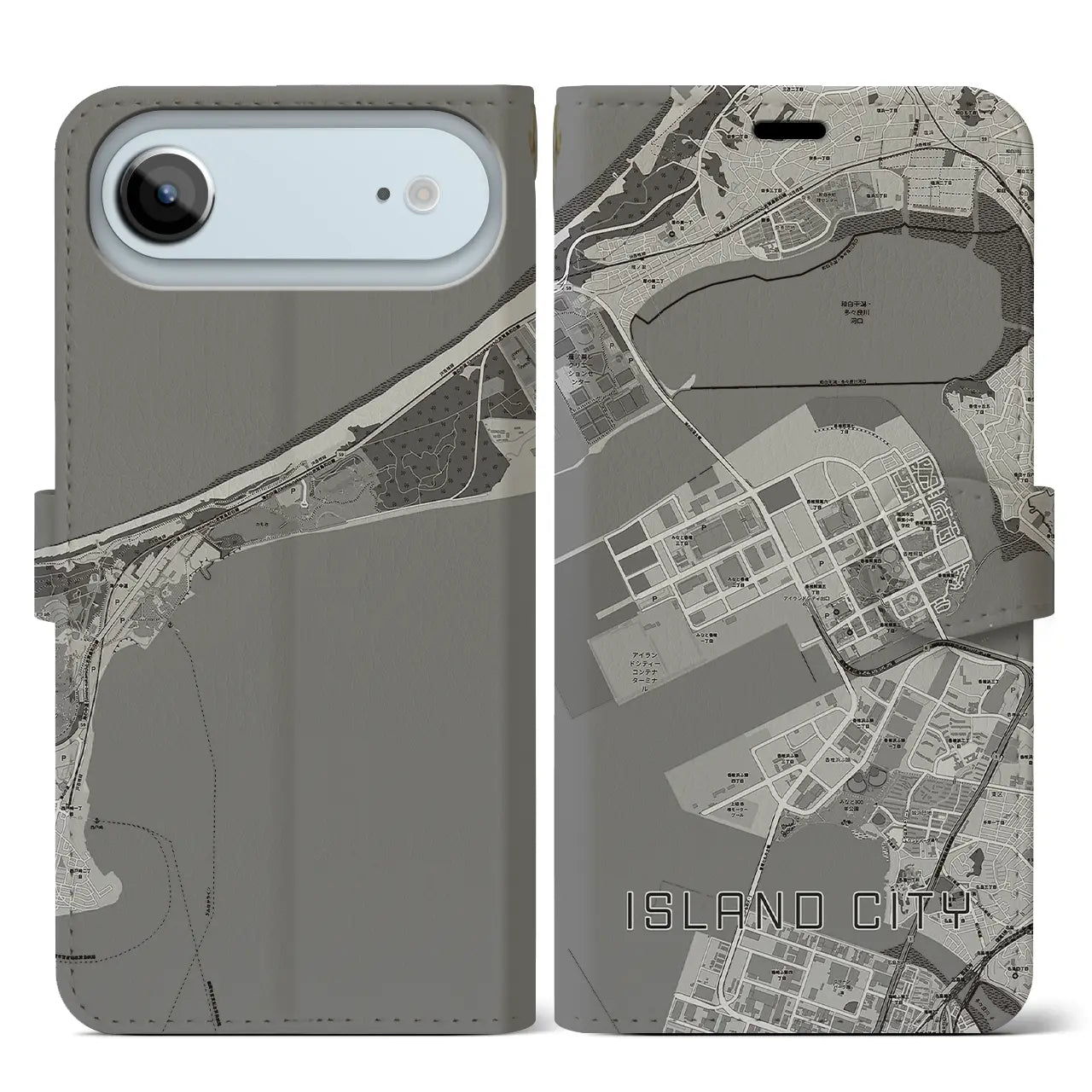 【アイランドシティ（福岡県）】地図柄iPhoneケース（手帳タイプ）