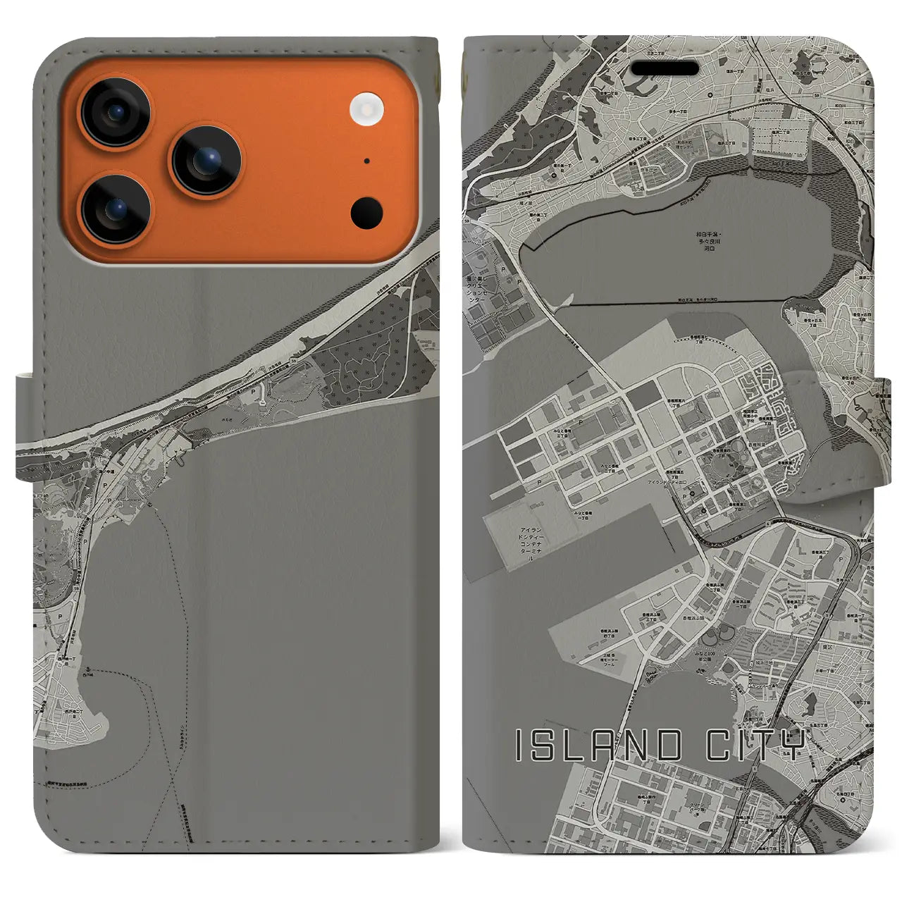 【アイランドシティ（福岡県）】地図柄iPhoneケース（手帳タイプ）