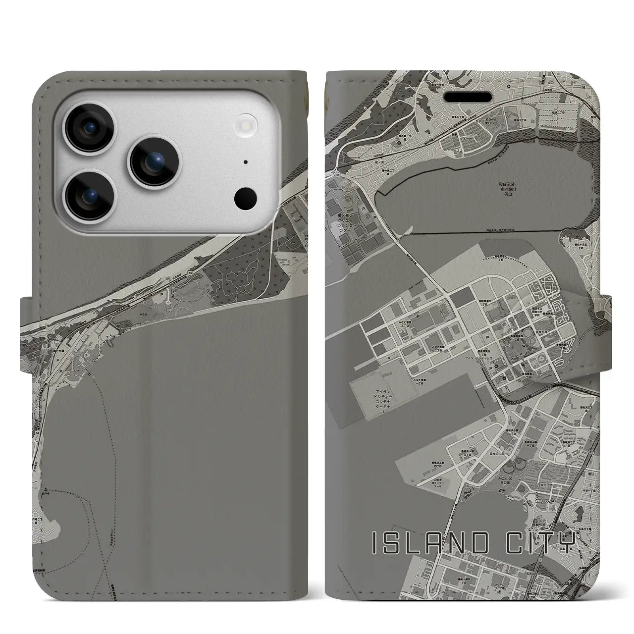 【アイランドシティ（福岡県）】地図柄iPhoneケース（手帳タイプ）